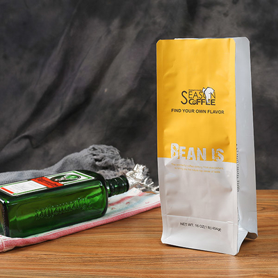 ถุงอลูมิเนียมฟอยล์พิมพ์ 12oz Quad Sealing Side Gusset Coffee Bags