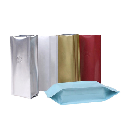Heat Quad Seal Side Gusseted Aluminium Foil Standing Pouch One Way Degassing Valve